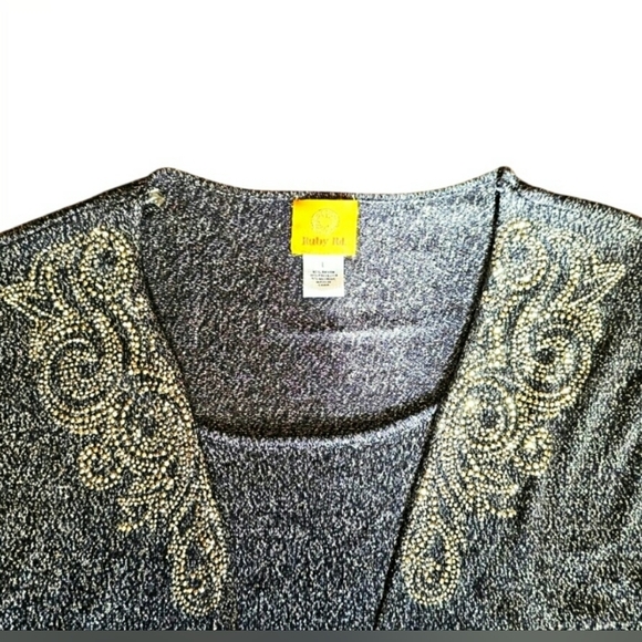 Ruby Rd. Sparkly Longsleeve Blouse One piece Cardigan Gold Sparkles Shimmer Gems - Picture 5 of 11